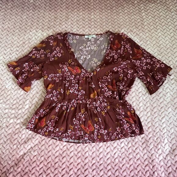 Madewell Tie-Sleeve Wrap Top in Butterfly Sanctuary Womens Size 2 - Picture 6 of 11